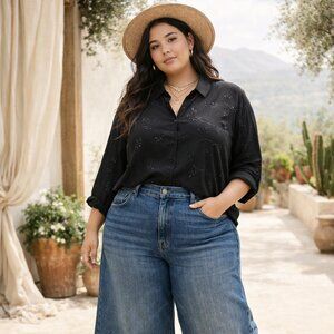 Vtg NWT Laura Scott Shirt Black Semi Sheer Floral Style Womens Sz 18 Whimsigoth